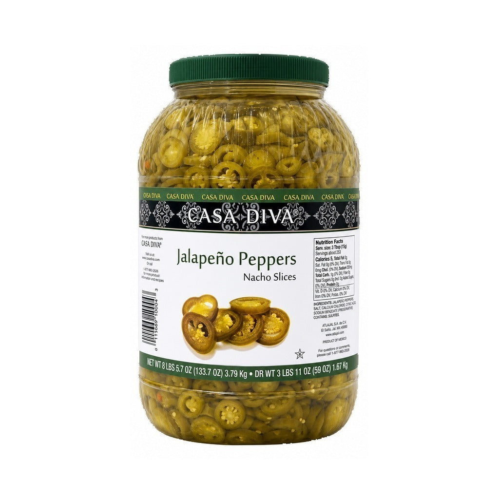 CASA DIVA Sliced Jalapeño Nacho Peppers, 3.78kg Jar